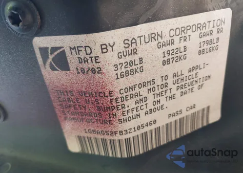 2003 Saturn Ion 1 from USA, damaged, VIN 1G8AG52F83Z105460
